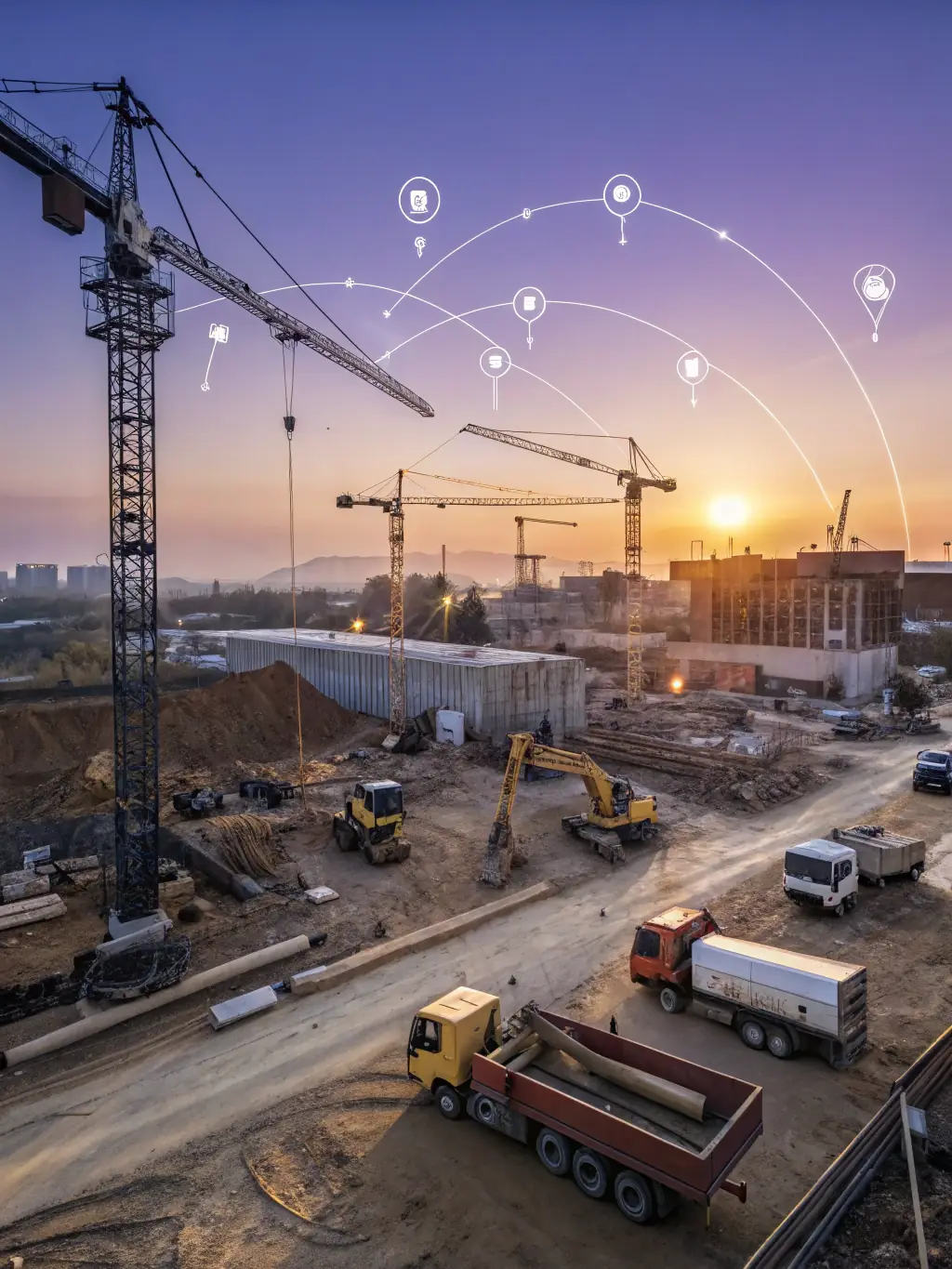 A construction site for a public infrastructure project, such as a bridge or highway, showcasing Astro AMC's capabilities in government contracting. The image should convey scale and impact.